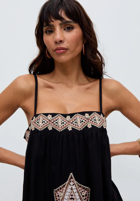 Sapphire Embroidered Black Maxi Dress with Spaghetti Straps