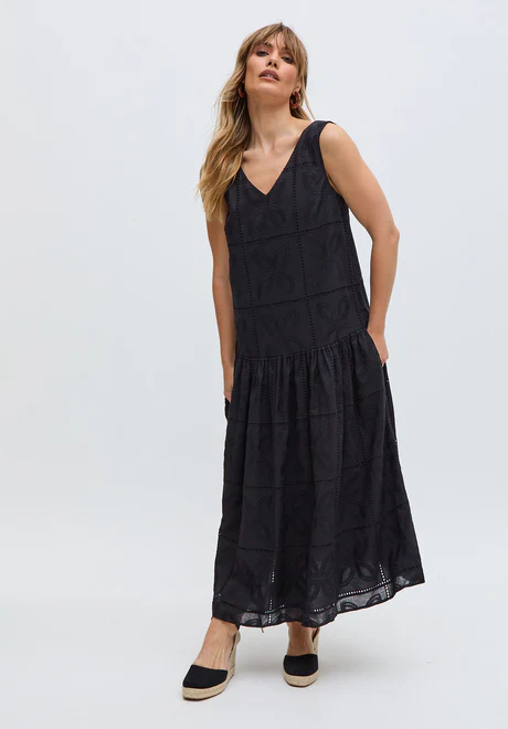low-waisted, full-cut midi dress
